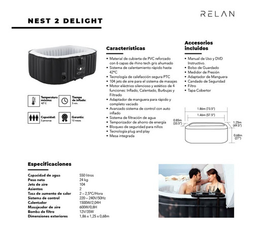 Mspa Jacuzzi Spa Inflable 2 Personas Nest