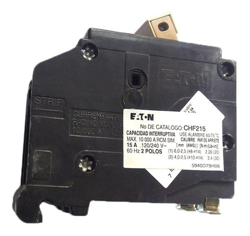 Interruptor Termomagnético 2 Polo 15amp, 120/240v, Eaton 1pz