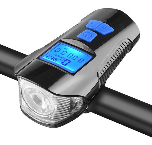 Velocímetro Com Farol E Buzina De Bicicleta Ciclo Computador Cor Preto