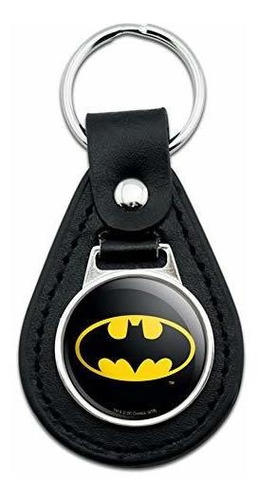 Llavero Con Logo Batman Classic Bat Shield De Cuero Negro