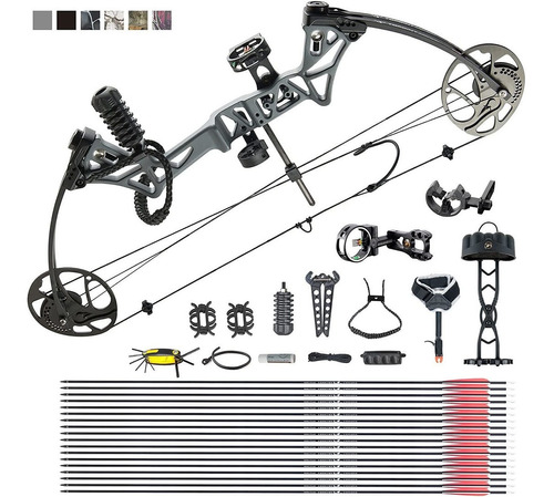 Arco Compuesto Regulable 19-70 Libras Con Accesorios - Smoke