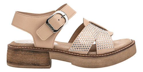 Sandalia Combinada Con Strass Beige Mujer Viamo