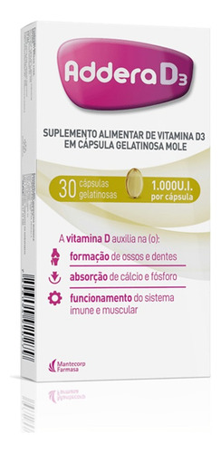 Suplemento Addera D3 1.000ui 30 Cápsulas