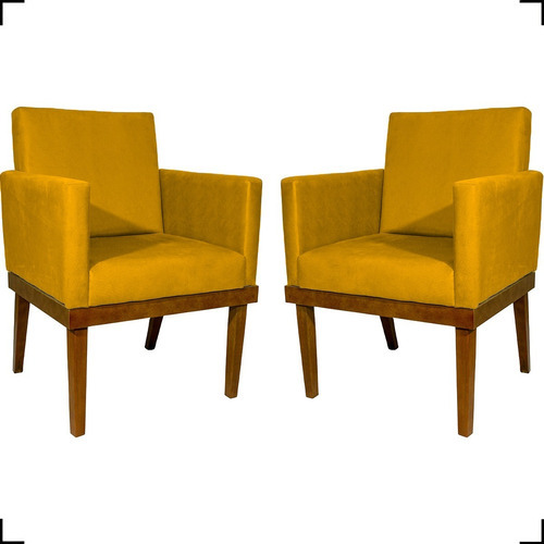 Kit 2 Poltronas Decorativas Cadeiras Reforçadas Divine Cores Cor Mostarda Desenho do tecido TECIDO SUEDE