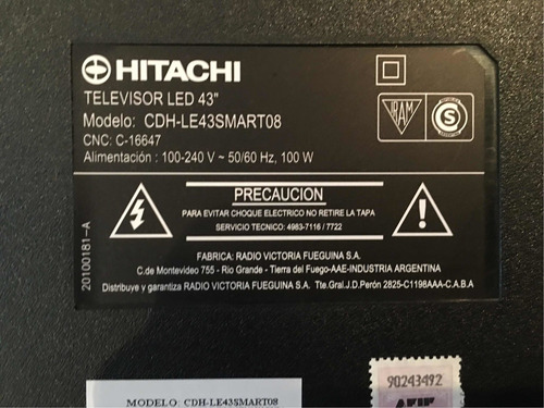 Placa Fuente Hitachi Cdh-le43smart08 (Usado)