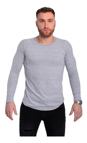 Imagen 5 de 10 de Remera Entallada Hombre Manga Ranglan Larga Algodón Jersey Premiun A15