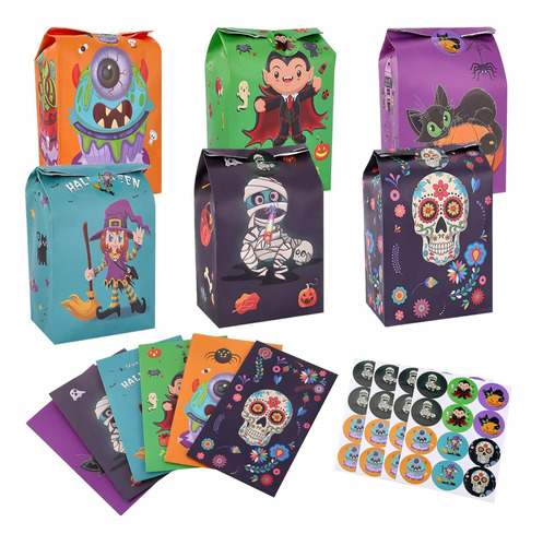 60 Bolsas De Regalo De Halloween Con 60 Pegatinas, 6 Bo...