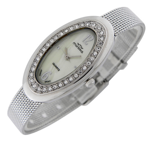 Reloj Montreal Mujer Ml780 Strass Malla Acero Inox. Tejido