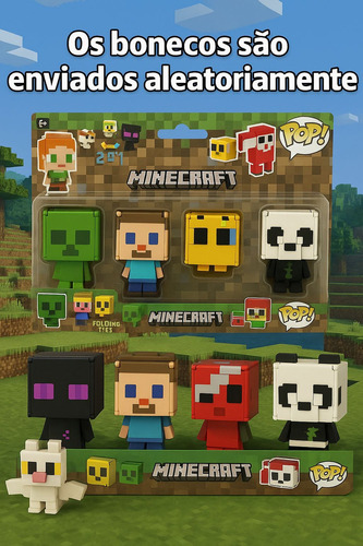 Cartela Exclusiva Minecraft 4 Bonecos Transformáveis