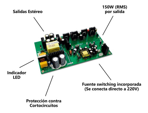 Imagen 2 de 5 de Módulo Amplificador Audio Estéreo 150w Fuente Incorporada