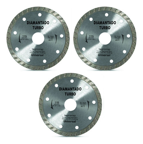 Disco Diamantado Turbo 115mm 4 1/2 Porcelanato Granito X 3