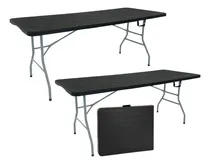 Comprar Kit 2 Mesas Dobráveis Portátil Vira Maleta Com Alça 1.80m Preta Design Madeira Garden Life