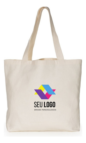 Kit 10 Ecobag Personalizada Sacola Algodão Cru 42x43x10 Logo Cor Bege Personalizado