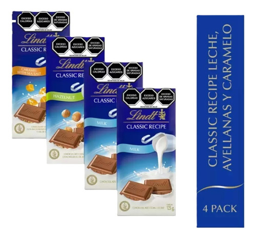 Lindt Barras De Chocolate, Avellana Y Caramelo 4 Pzas De 125