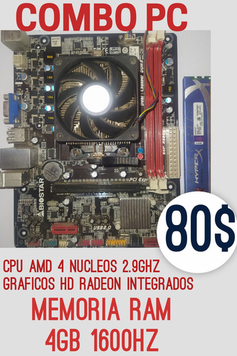 Imagen 1 de 1 de Combo Tarjeta Madre Procesador Y Memoria 4gb Ddr3 1600 Hz