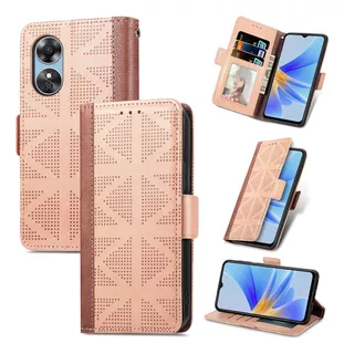 Capa De Telefone Flip De Couro Grid Para Oppo A17