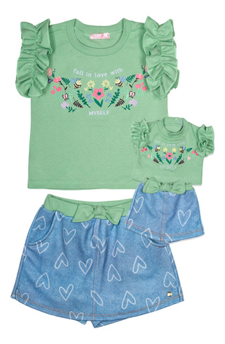 Conjunto Pistache Shorts Saia +roupa Boneca Marthiê Ma0220