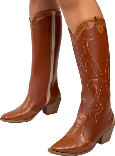 Bota Feminina Cano Longo Texana Western Rodeio Bordada Moda