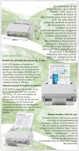 Escaner Fujitsu Sp-1125 25 Ppm A4 Duplex Wind 10 Escritorio