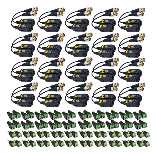 20 Par Balun Transceptor Con Conectores Video 4k 8 Mp 4 En 1 Color Negro
