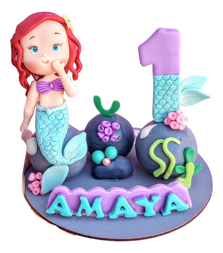 Vela Pastel Sirenita Ariel Pasta Flexible Personalizada