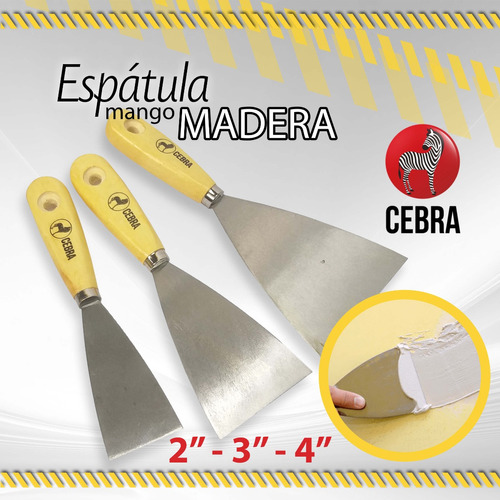 Espatulas Cebra Profesional Mango De Madera 2pul- 3pul- 4pul