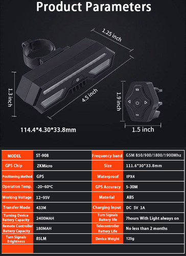 Gps Tracker Localizador Bicicleta Luz Trasera Direccionales