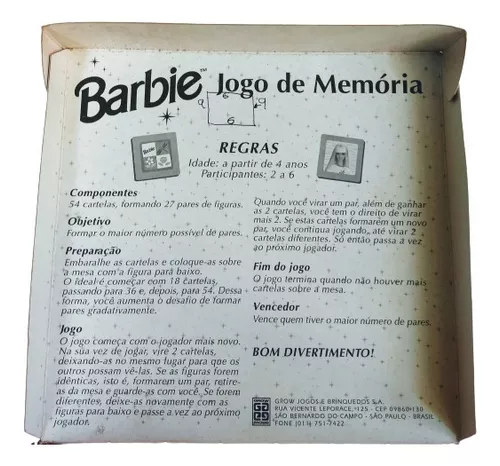 Jogo de Memória Barbie / Barbie Memory Set - Grow