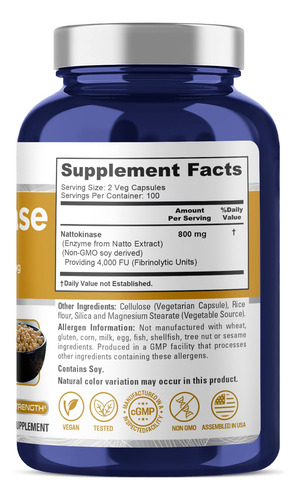 Suplemento Nusapure Nattokinase 4000 Fu 200 Cápsulas Vegetai