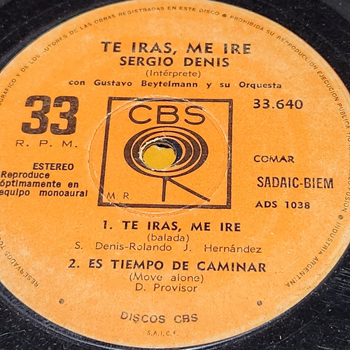 Simple Sergio Denis Te Iras Me Ire Cbs C8