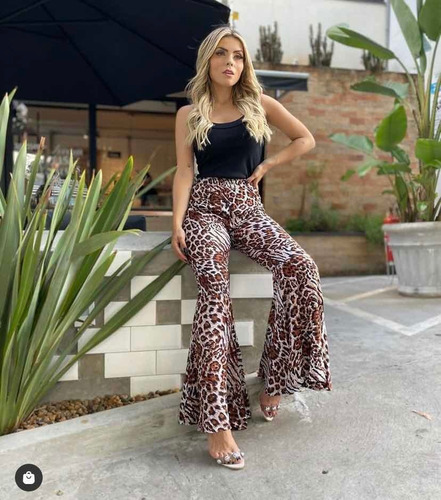 Imagem 7 de 7 de Calça Max Flare Estampa Animal Print Onça Viscose Elegante
