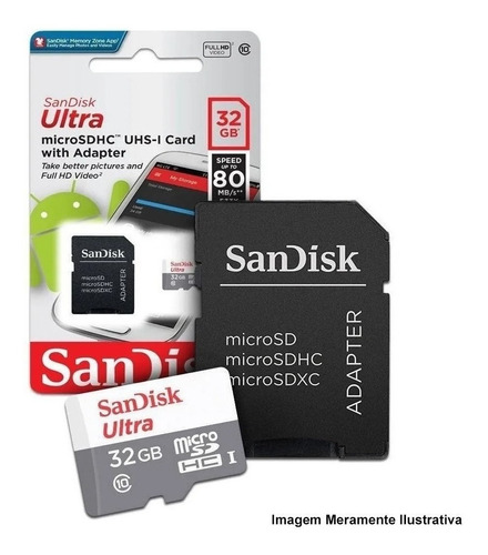 Cartão Memória 32 Gb Micro Sd Ultra 80 Mbs Classe 10 Sandisk