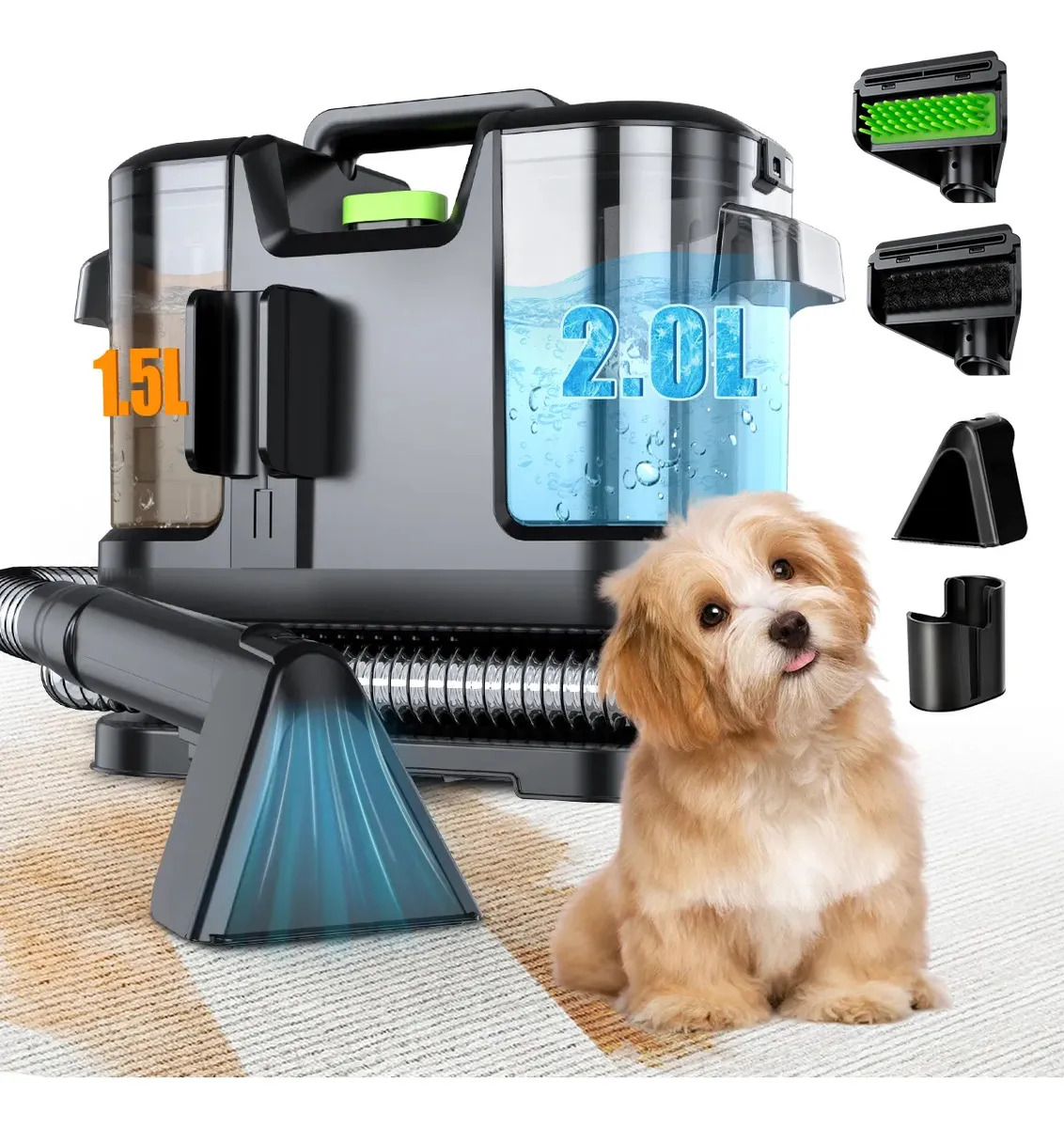 Extratora e Higienizadora Sujeira Portátil GOZBING Limpador de Manchas 2200W 30kPa, Pulveriza, Esfrega e Extrai Manchas em Sofás Colchões Tapetes, Aspirador de Pó e Água Tanque Duplo, 6,5M de Alcance