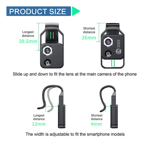Acessório De Microscópio De Telefone Celular 200x Com Lente