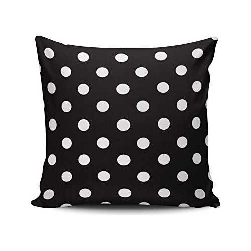 Custom Fancy Plush Black And White Polka Dot Euro Squar...