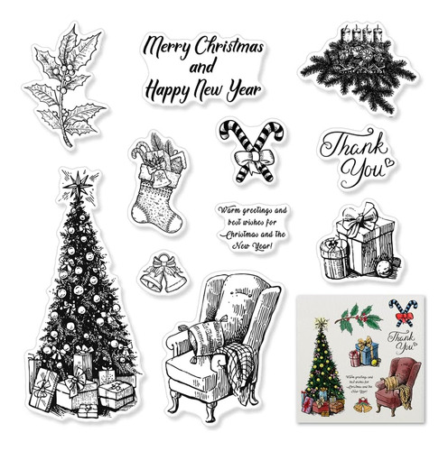 Feliz Navidad Silicone Clear Stamps, Christmas Tree Gift Cle