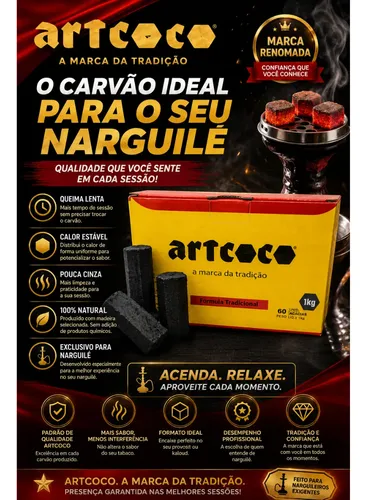 Carvão Natural De Coco Art Coco Hexagonal 1kg Narguile | MercadoLivre
