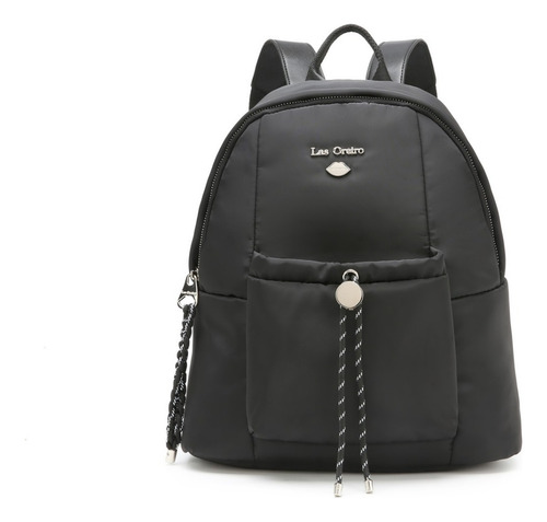 Mochila 14 Oreiro 27484 Nylon C/bolsillo Y Cordon Adelante Color Negro Diseño de la tela Liso
