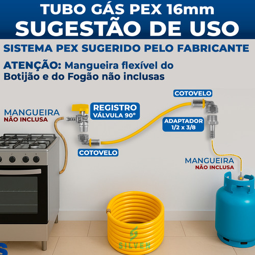 Kit 5 Metros Tubo Pex 16mm P/ Gás + Cotovelos + Reg + Adap