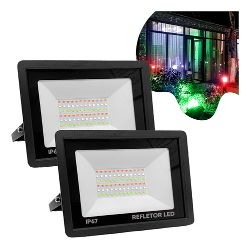Kit 2 Refletor Super Led 200w 110v/220v Ip67 Cor Da Luz Rgb Carcaça Preto C.pereira