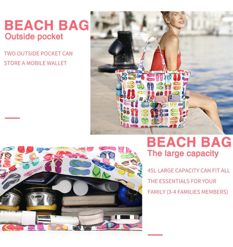Bolsa de viaje grande para mujer impermeable resistente a la arena con cremallera color pantuflas