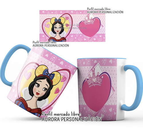 Mug  Taza Oreja E Interior Azul Princesas Disney Regalo 004