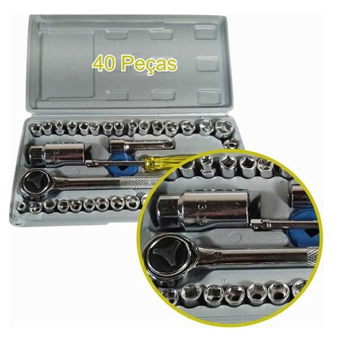 Jogo Soquete Sextavado Kit 40 Peças Reparo Carro Moto