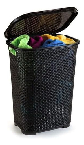 Cesto Rattan Grande Preto C/ Tampa Basculada Arqplast