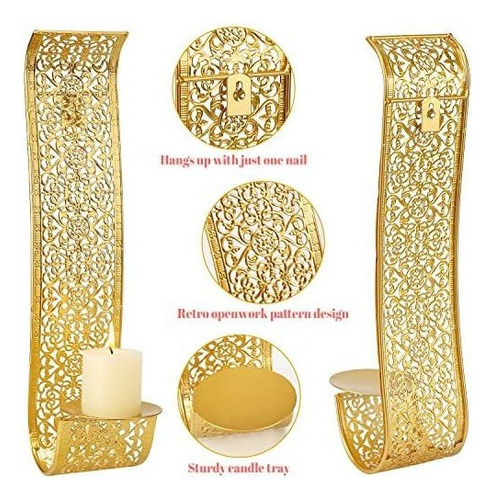 Portavelas De Pared, Juego De 2 Candelabros De Pared Dorados