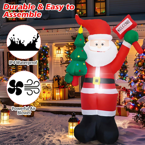 Papá Noel Inflable De 1,8 M Con Leds Para Navidad