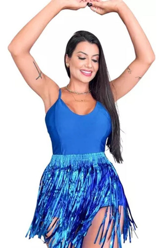 Adereço Saia Metalizada Franja Azul Carnaval 40cm