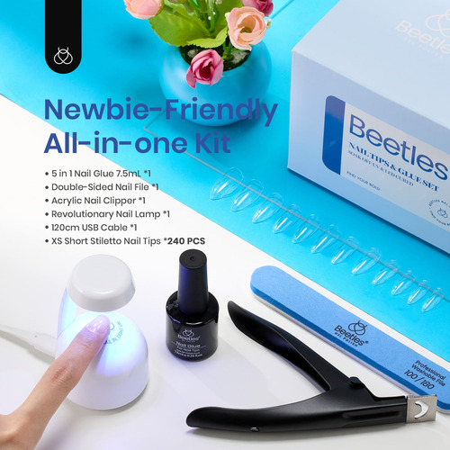 Kit De Extension De Uñas 5 En 1 Extra Cortas 240 Piezas Transparentes
