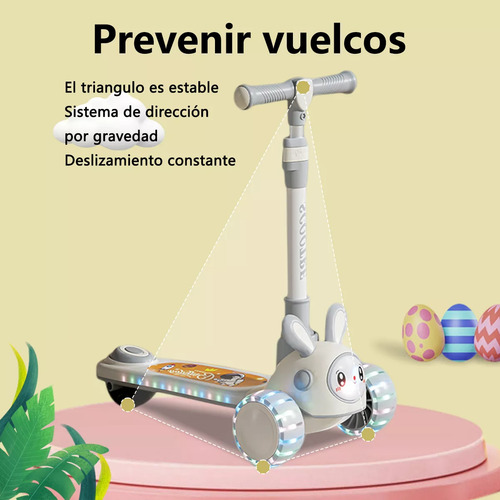 Scooter Plegable Con Asiento Para Niños Luces Led Y Música Gris