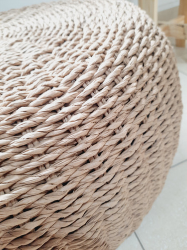 Pack X 2 Puffs Nórdicos Kraft (símil Rattan) De 60cm X 30cm Natural